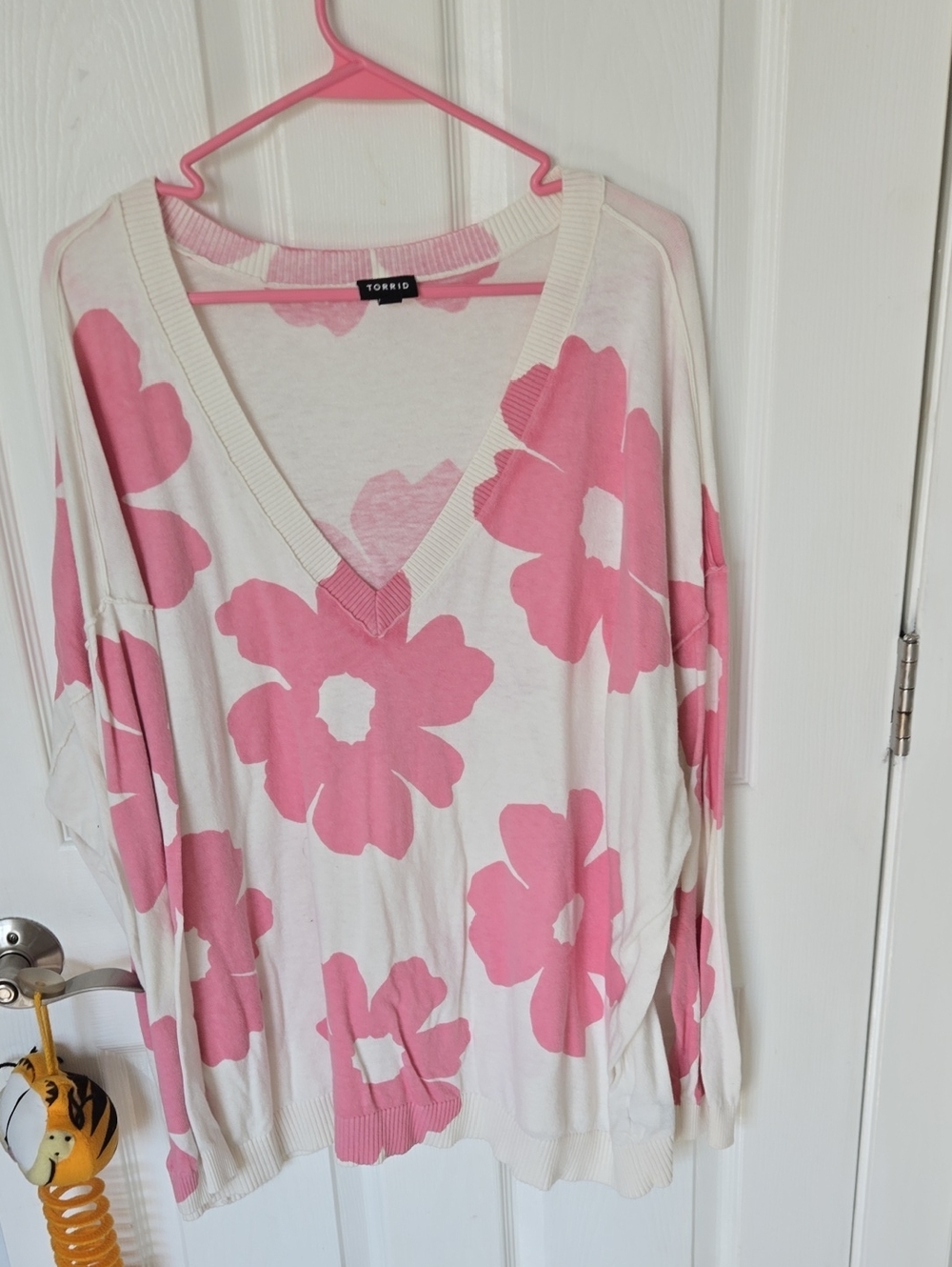 torrid Cream Sweater with Pink Floral Print